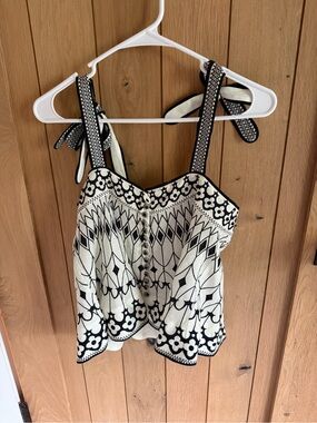 Black & White Patterned Tie-Strap Tank Top